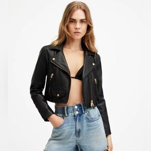 ALLSAINTS Cropped Slim Leather Biker Jacket